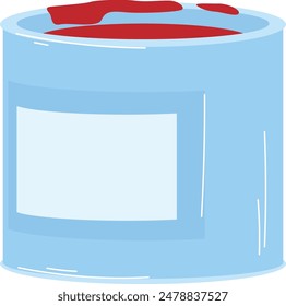 Blue paint red lid, blank label design. Art supplies container, renovation painting. Isolated white background, graphic vector