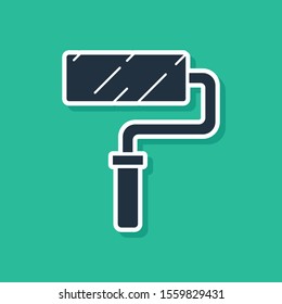 Blue Paint roller brush icon isolated on green background.  Vector Illustration