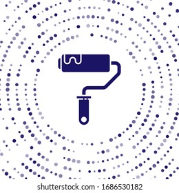 Icono de pincel de rodillo azul aislado en fondo blanco. Puntos aleatorios del círculo abstracto. Ilustración vectorial