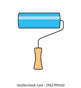 Blue paint roller brush isolated cartoon vector icon
