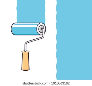 Blue paint roller brush with stroke color sample