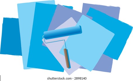 Um rolo de tinta azul com diferentes sombras em uma parede