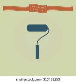 Blue paint roller symbol - vector icon, flat design 