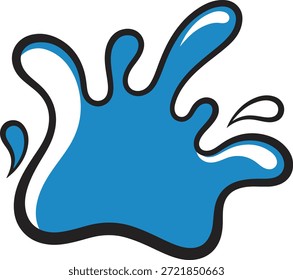 Blue paint splatter with black outline on white background, creative artistic expression
