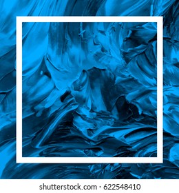 Blue paint under white square. Hand painted vector brush stroke. Perfect design for headline, logo and sale banner. Empty space for Text.