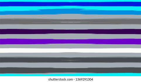 Blue Paintbrush Horizontal Sailor Stripes. Geometric Vintage Summer Maritime Texture Prints. Hand Painted Male or Female T-Shirt Winter Banner Design. Blue Ink Watercolor Sailor Stripes