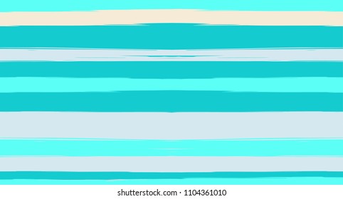 Blue Paintbrush Horizontal Seamless Sailor Stripes. Geometric Abstract Summer Cool Maritime Texture. Hand Painted Male or Female T-Shirt Autumn Ocean Pattern. Uneven Blue Watercolor Sailor Stripes
