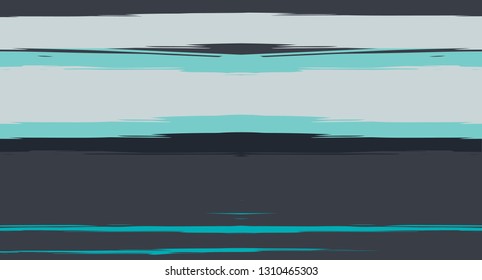 Blue Paintbrush Horizontal Seamless Sailor Stripes. Geometric Retro Vintage Graffiti Maritime Texture. Hand Painted Male or Female T-Shirt Autumn Pattern Design. Trace Blue Watercolor Sailor Stripes