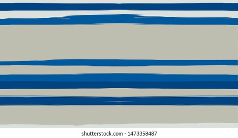 Blue Paintbrush Horizontal Seamless Sailor Stripes. Geometric Simple Retro Graffiti Maritime Texture. Hand Painted Male or Female T-Shirt Winter Ocean Pattern. Uneven Blue Watercolor Sailor Stripes