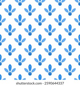 Blue painted ceramic tiles. Shades of blue flowers on white background. Folklore plant seamless pattern. Square ethnic floral ornament for wallpaper, textile, web design, etc.