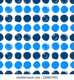 Blue painted circles. Abstract vector pattern. Seamless background.