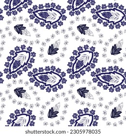 Blue Paisley abstract seamless pattern design for fashion textiles, graphics, backgrounds and crafts
