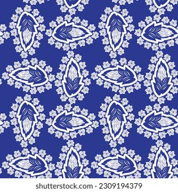 Blue Paisley abstract seamless pattern design for fashion textiles, graphics, backgrounds and crafts