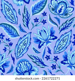 Patrón azul paisley ornamental sin costura en estilo indio. Motivo decorativo ornado floral. Ilustración del vector