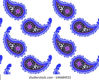 blue paisley pattern, abstract seamless texture; vector art illustration