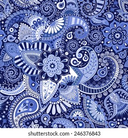 Blue paisley seamless pattern