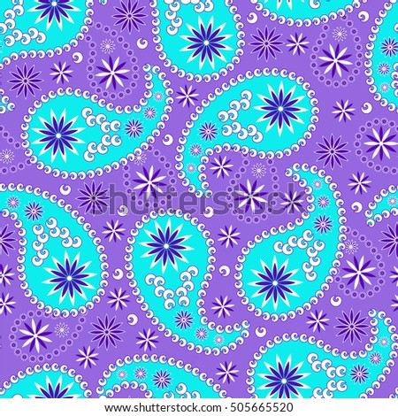 Blue Paisley seamless pattern. Traditional Oriental ornament