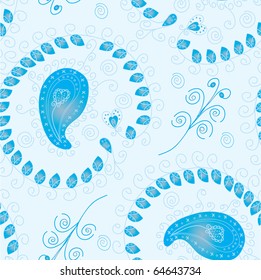 Blue paisley seamless winter pattern
