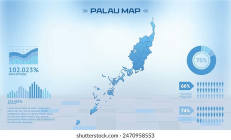 Blue Palau Map with States, Political Palau infographic map vector illustration