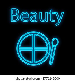 blue palette for eye makeup and eyelids. Neon shadows for face decoration. color cute makeup palette with soft brush for drawing on the eyes. signboard and logo for makeup artists vector illustration.
