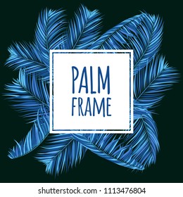 Blue Palm Branches in Various Forms. Tropic Foliage. Illustration of Jungle Plants. Vector Palm Leaves. Floral Elements Set. Detailed Palm Leaves for Pattern, Wallpaper, Print or Your Creative Design
