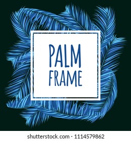 Blue Palm Branches in Various Forms. Tropic Foliage. Illustration of Jungle Plants. Vector Palm Leaves. Floral Elements Set. Detailed Palm Leaves for Pattern, Wallpaper, Print or Your Creative Design