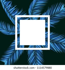 Blue Palm Branches in Various Forms. Tropic Foliage. Illustration of Jungle Plants. Vector Palm Leaves. Floral Elements Set. Detailed Palm Leaves for Pattern, Wallpaper, Print or Your Creative Design