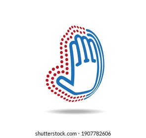 Blue palm hand drawn with lines and dots. Stop virus. Washing hands