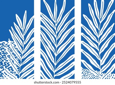 Blue Palm Leaf Botanical Minimalist Art Modern Boho Tropical Leaves Vektorgrafik