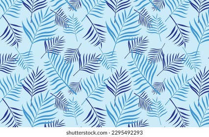 blue palm leaf pattern, tropical leaves pattern vector
