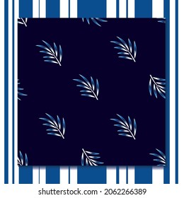 blue palm leaves on dark background seamless pattern, tropical plant wallpaper design. Tropical background. Vector illustration. Printing and textiles