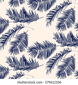 Blue Palm Leaves Pattern 