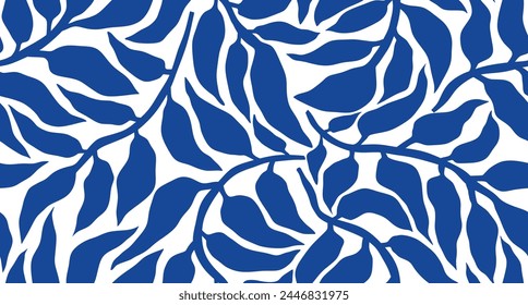 Blue palm leaves seamless pattern. leaf pattern. palm leaves. floral pattern.