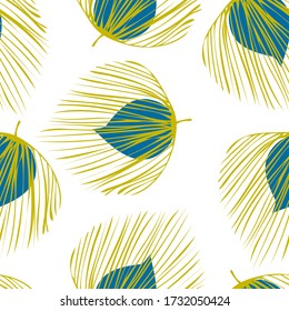 Blue Palm Textile Vector Seamless Pattern. Leaf Summer Pattern. Jungle Flower Design. Green Design Plant Texture.
