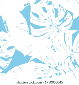 Blue Palm Textile Vector Seamless Pattern. Leaf Design Design. Jungle Foliage Backdrop. Indigo Summer Floral Wallpaper.