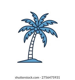 A blue palm tree with a ladder on a small island