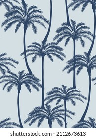 Blue palm tree pattern. Vector seamless pattern