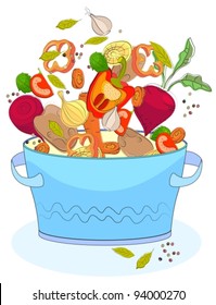 Blue pan with different vegetables,vector  illustration