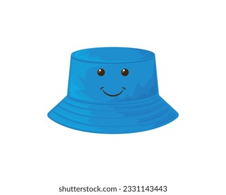 A blue panama hat. Cute panama hat with a cartoon-style smile. A smiling headdress. Vector illustration isolated on a white background