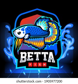 Blue panda betta fish mascot. esport logo design