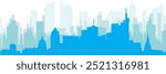 Blue panoramic city skyline poster with bluish misty transparent background buildings of FRANKFURT, GERMANY