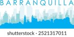 Blue panoramic city skyline poster with bluish misty transparent background buildings of BARRANQUILLA, COLOMBIA