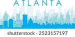 Blue panoramic city skyline poster with bluish misty transparent background buildings of ATLANTA, UNITED STATES
