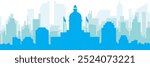Blue panoramic city skyline poster with bluish misty transparent background buildings of REGINA, CANADA