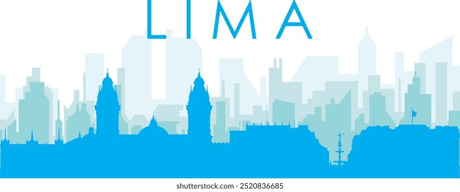 Blaues Panorama Stadt Skyline Poster mit bläulich nebligen transparenten Hintergrund Gebäude von LIMA, PERU