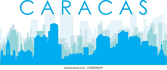 Cartaz panorâmico azul da cidade com fundo azul nebuloso transparente edifícios de CARACAS, VENEZUELA
