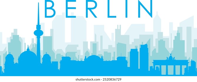 Cartaz panorâmico azul da cidade com fundo azul nebuloso edifícios transparentes de BERLIM, ALEMANHA