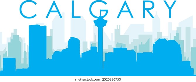 Cartaz panorâmico azul da cidade com fundo azul nebuloso transparente edifícios de CALGARY, CANADÁ