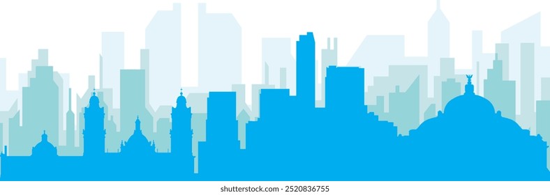 Pôster panorâmico azul da cidade com fundo azul nebuloso transparente edifícios da CIDADE DO MÉXICO, MÉXICO