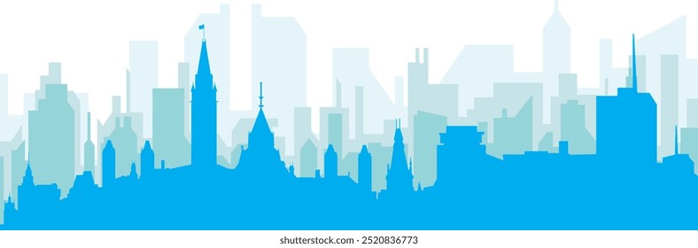 Pôster panorâmico azul da cidade com fundo azul nebuloso transparente edifícios de OTTAWA, CANADÁ